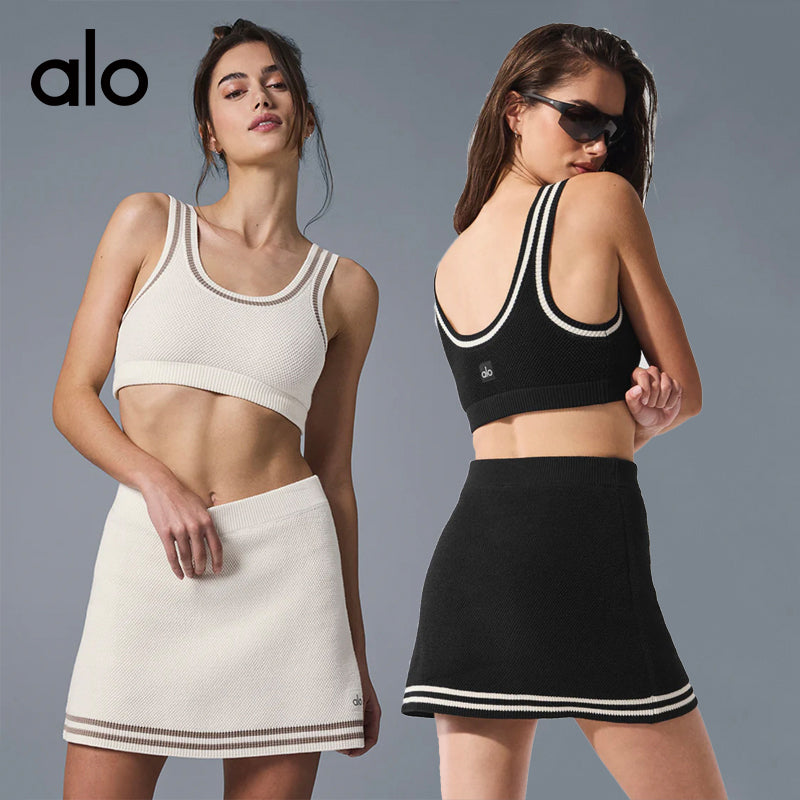 Aloyoga Color-Matched Casual Sports Tennis Knitted Sports Tank Top Short Skirt Fitness Set