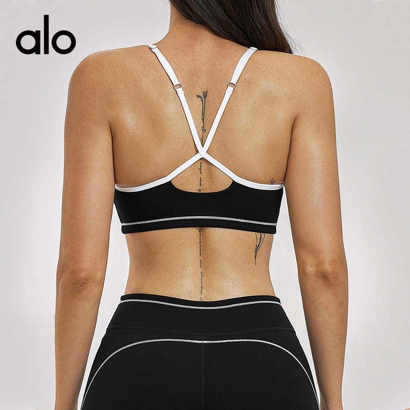 Aloyoga Bare Sensation Sports Bra with Double Shoulder Straps and Color-Contrasting Design for Yoga, Running and Fitness Training