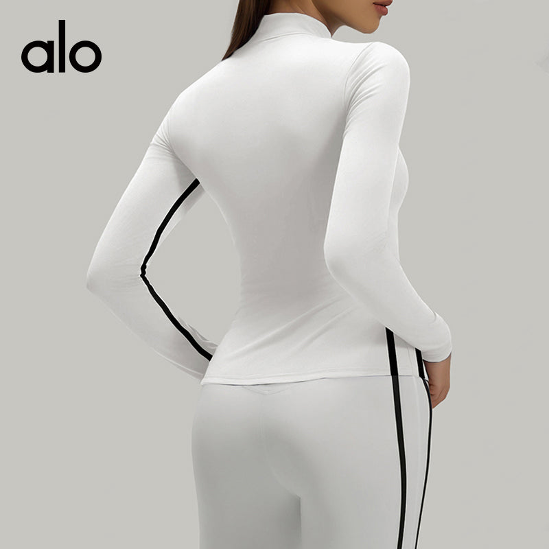 Alo Yoga Stand Collar Slim Fit Long Sleeve Yoga Top, Figure-Flattering Running Fitness Sports Jacket