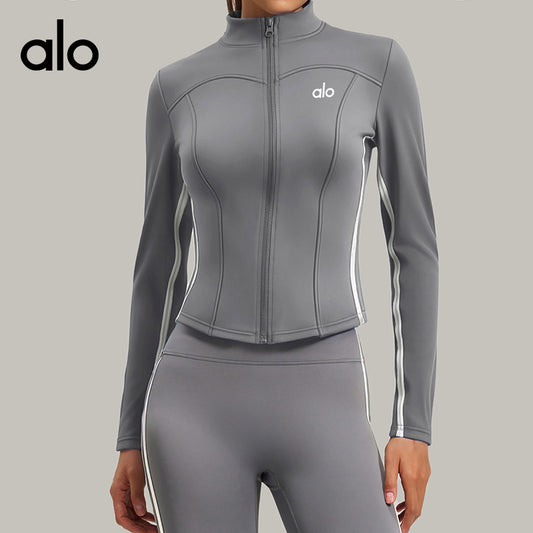 Alo Yoga Stand Collar Slim Fit Long Sleeve Yoga Top, Figure-Flattering Running Fitness Sports Jacket