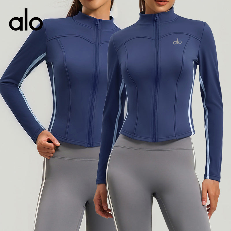 Alo Yoga Stand Collar Slim Fit Long Sleeve Yoga Top, Figure-Flattering Running Fitness Sports Jacket
