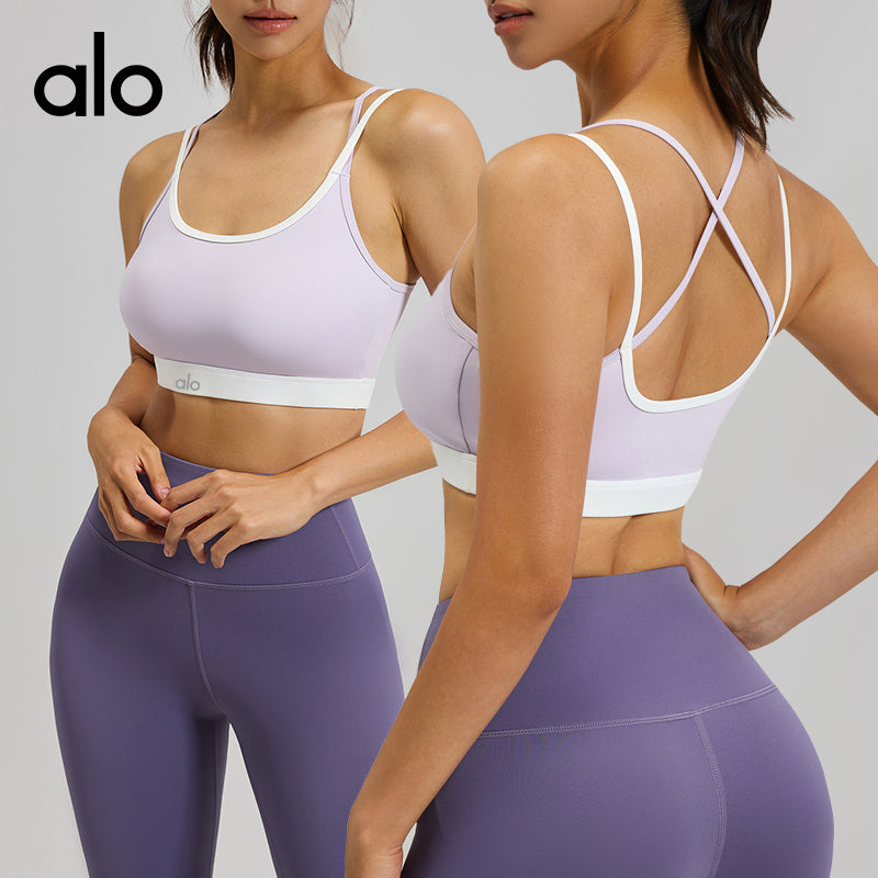 Alo Yoga Color-Matching Cross-Sectional Back Fitness Sports Bra High-Intensity Fixed Cup Yoga Back Cover
