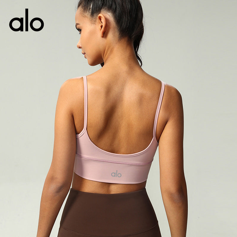 Aloyoga Bare Sensuality V-neck Fitness Bra with Sexy Yoga Top and U-shaped Open Back Yoga Set