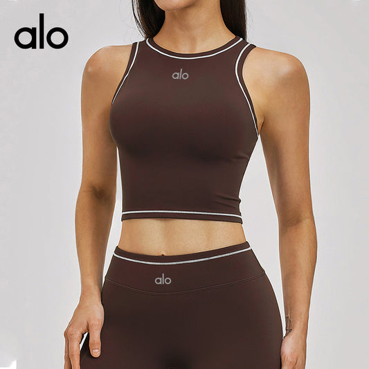 Alo Yoga Nude Feel Sports Bra, Color-block Yoga Bralette, Fitness Running Athletic Tank Top
