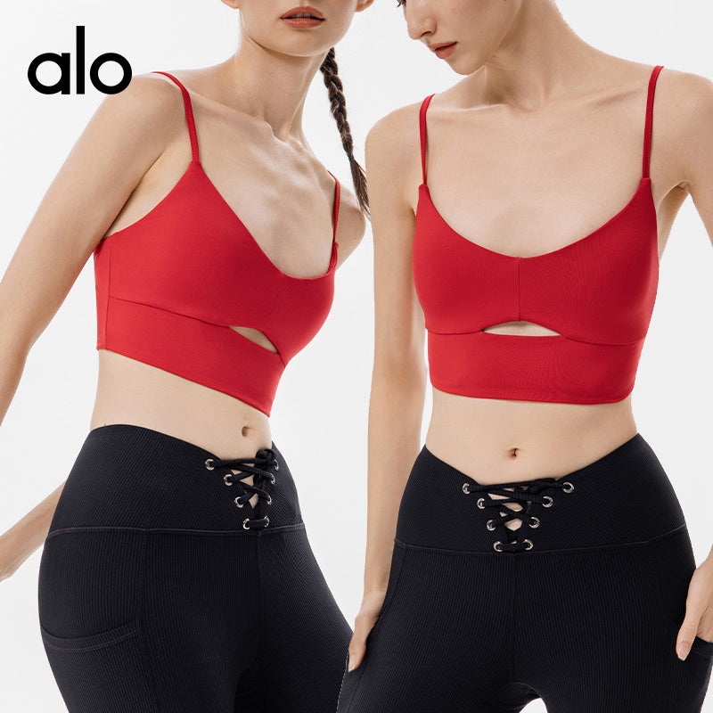 Alo Yoga Bare Skin Beauty Back Yoga Underwear Quick-Drying Fine Shoulder Straps Fitness Exercise Bra Back Cover
