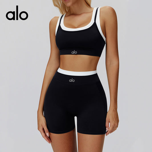 Alo Yoga Bare Sensation Two-Piece Sports Bra with Threaded Contrast Color for Back Support, Suitable for Running, Fitness and Yoga
