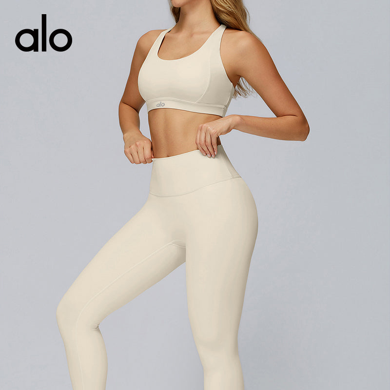 Alo Yoga Cloud Sensation Yoga Bra - Crossed Holes with Transparent Design for Beautiful Back and Tight Fit for Fitness Wear