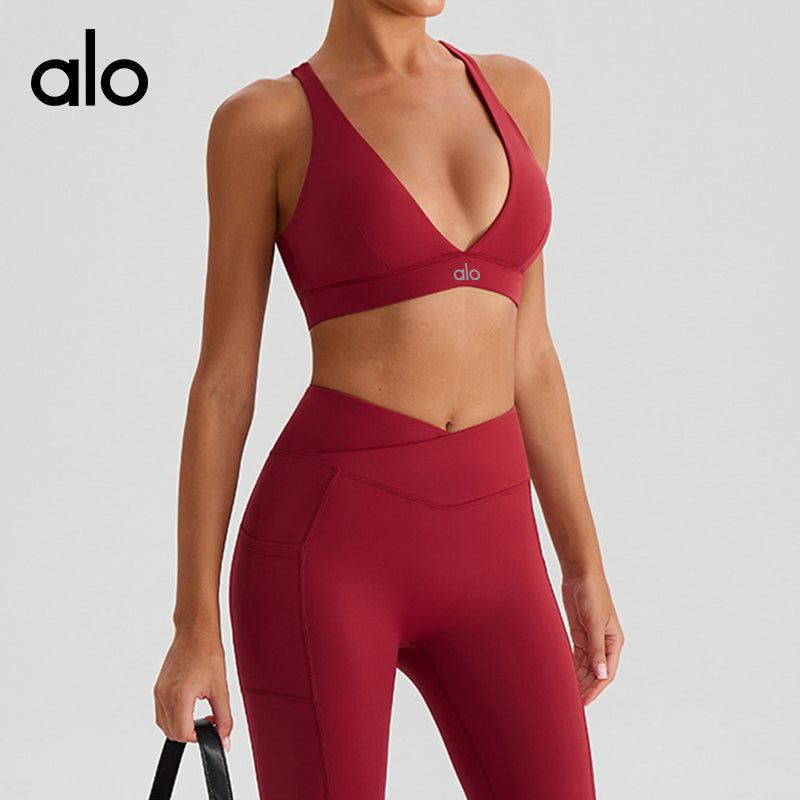 Aloyoga Deep V Outerwear Sexy Running Sports Bra Fashion Cross-Strap Backless Underwear