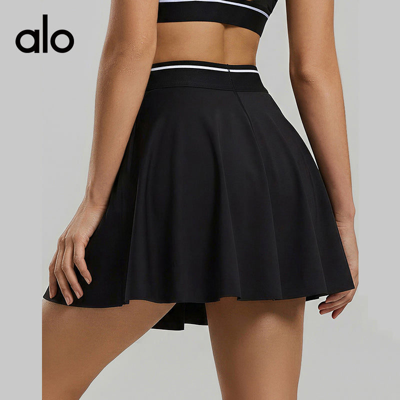 Alo Yoga Color-block Quick-dry Sports Skirt, 2-in-1 Fake Two-piece Tennis Skirt for Running Fitness Yoga