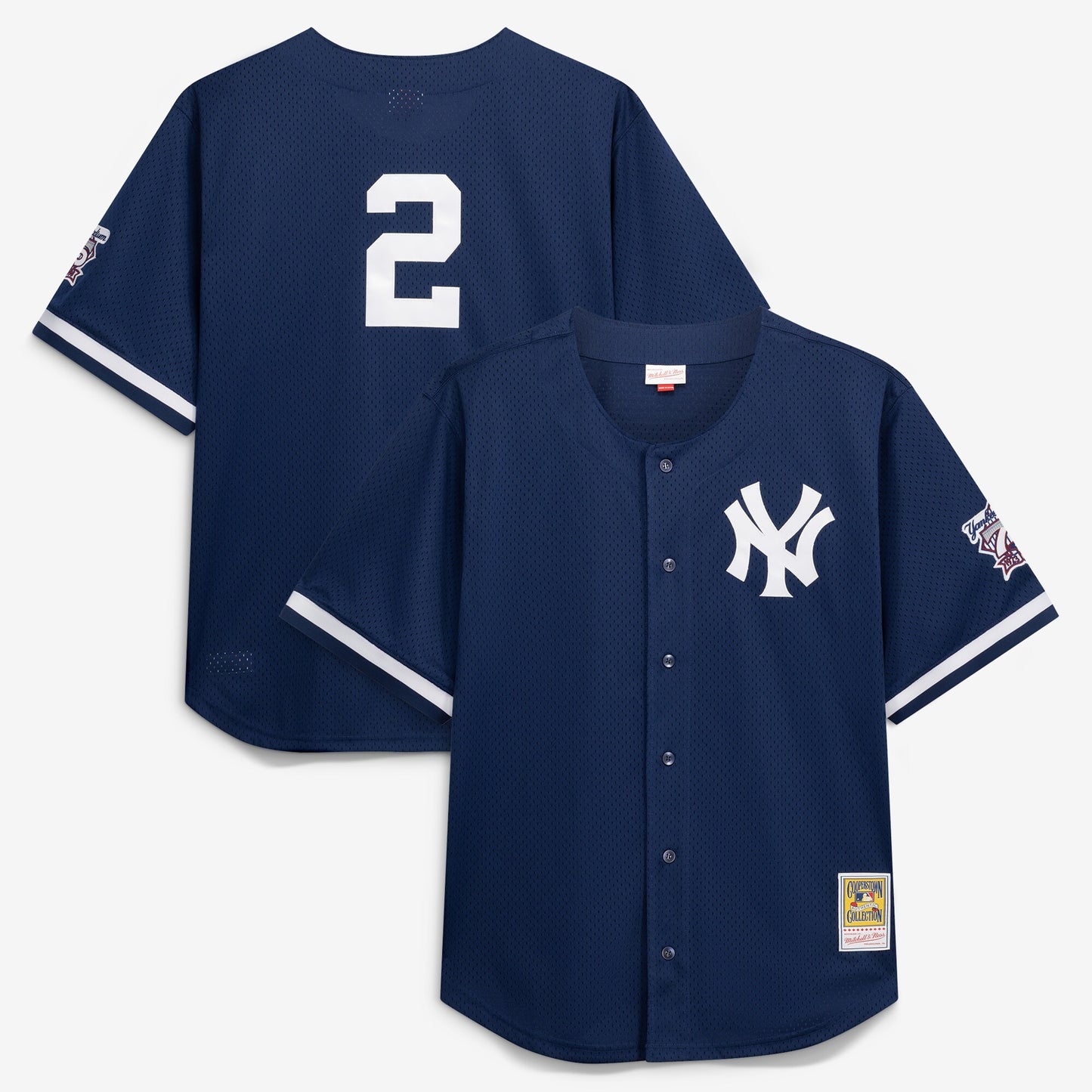 Derek Jeter New York Yankees Mitchell &amp;amp; Ness Cooperstown Collection Mesh Batting Practice Button-Up Jersey - Navy